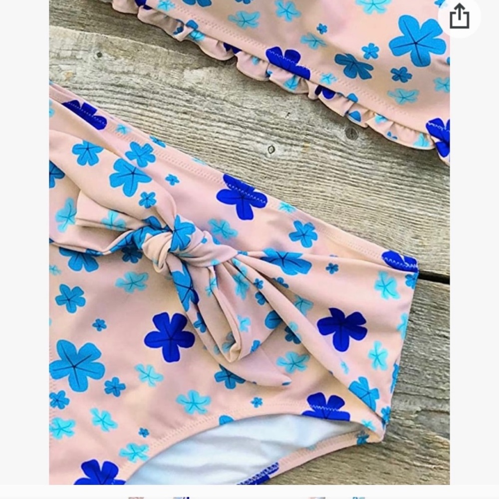 Cupshe Two Piece Pink and Blue Floral Swimsuit SZM